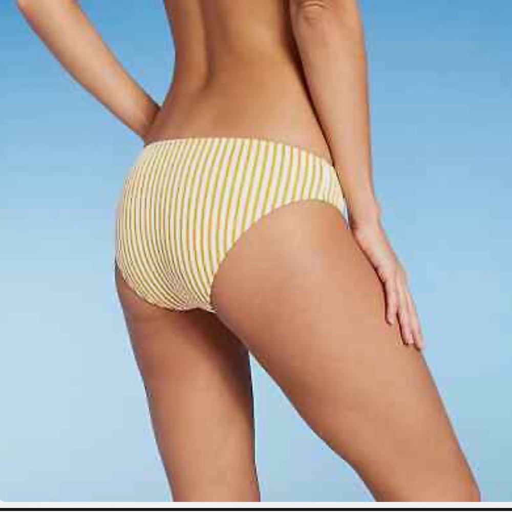 Shade and Shore Yellow Striped Bikini Bottoms Size Large